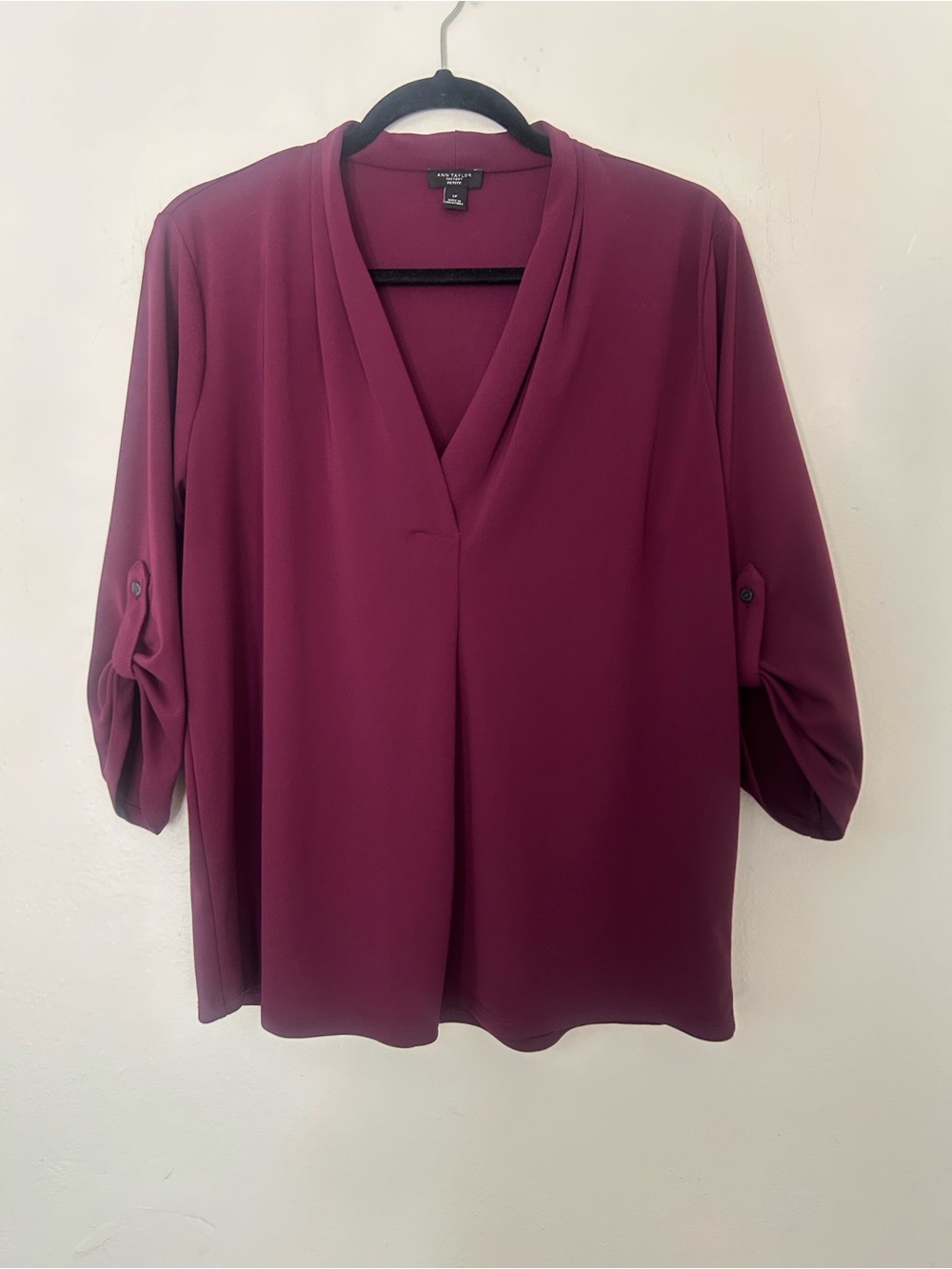 Ann Taylor Women’s V-Neck Tunic Blouse in Burgundy